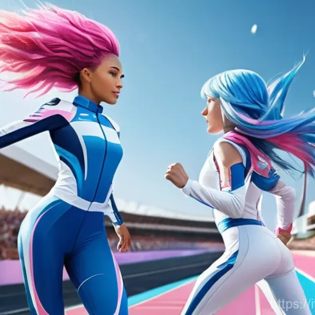 테일즈런너 계급 시스템 공략 - **Prompt 1: Dynamic Race Finish** "A male character and a female character, both appearing to be...