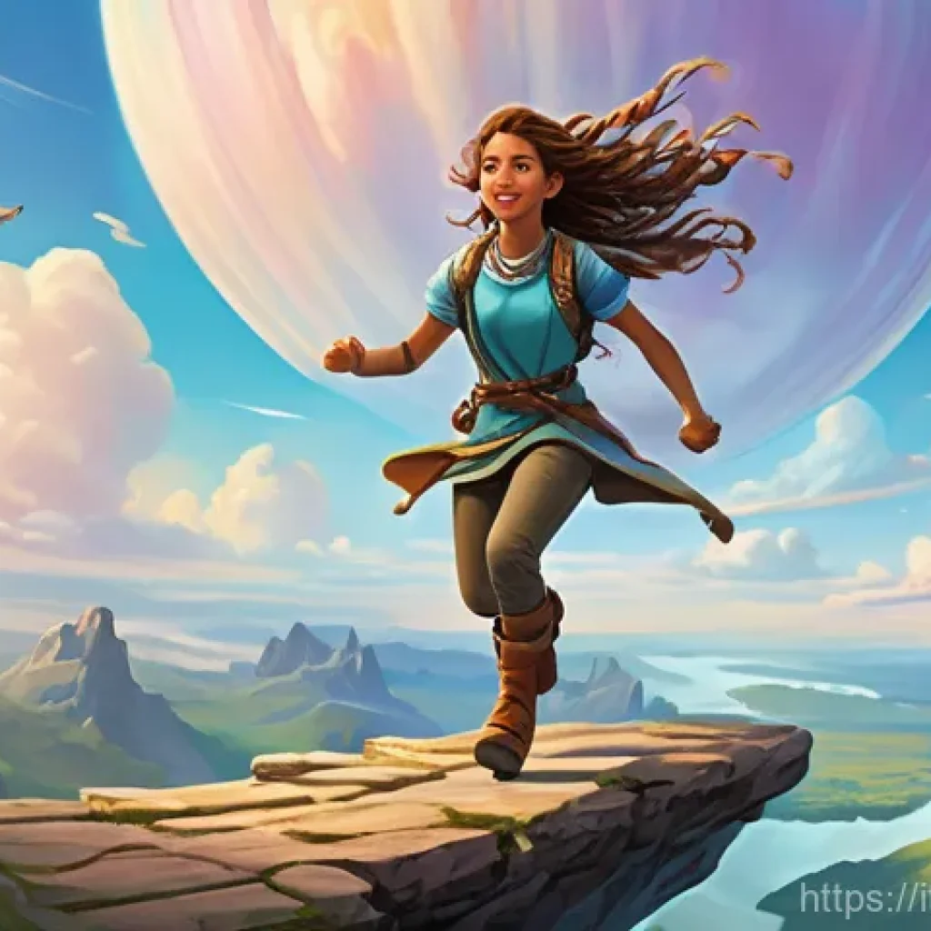 테일즈런너 신규 클래스 사전등록 방법 - A dynamic, vibrant illustration of a young female fantasy adventurer, approximately 17 years old, ru...