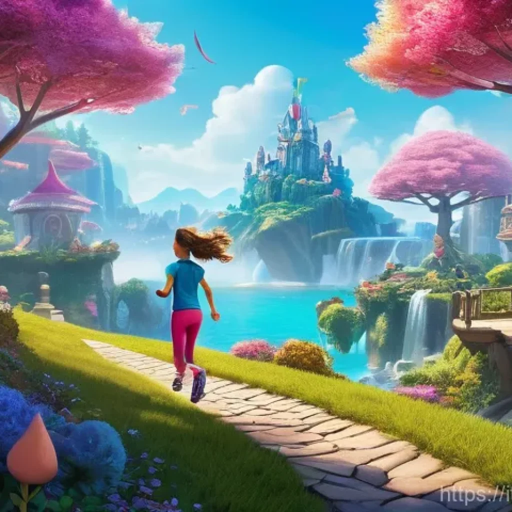 테일즈런너 신규 콘텐츠 적응하기 - **"First Steps into a New World"** A vibrant, fantastical, and whimsical scene from a brand-new ...