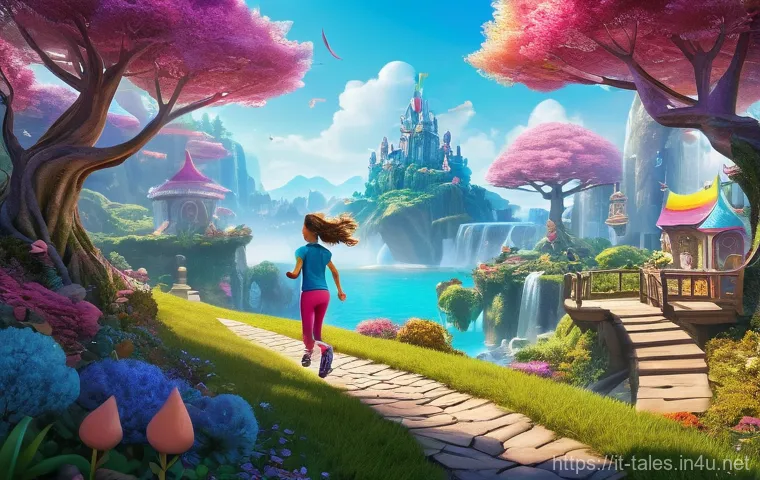 테일즈런너 신규 콘텐츠 적응하기 - **"First Steps into a New World"** A vibrant, fantastical, and whimsical scene from a brand-new ...