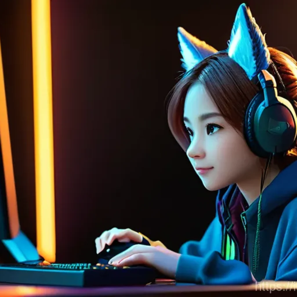테일즈런너 아이템 컬렉션 완성 - **Prompt for image generation: "Dedicated Gamer's Strategic Pursuit"** A young adult female (aro...