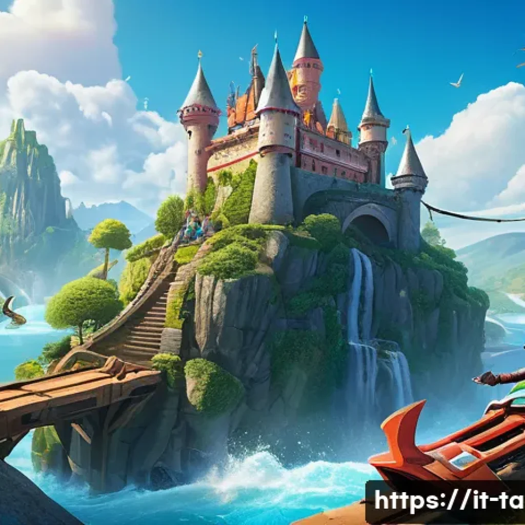 테일즈런너 글로벌 커뮤니티 - A vibrant, dynamic scene of a team-based racing challenge in a colorful fantasy landscape inspired b...