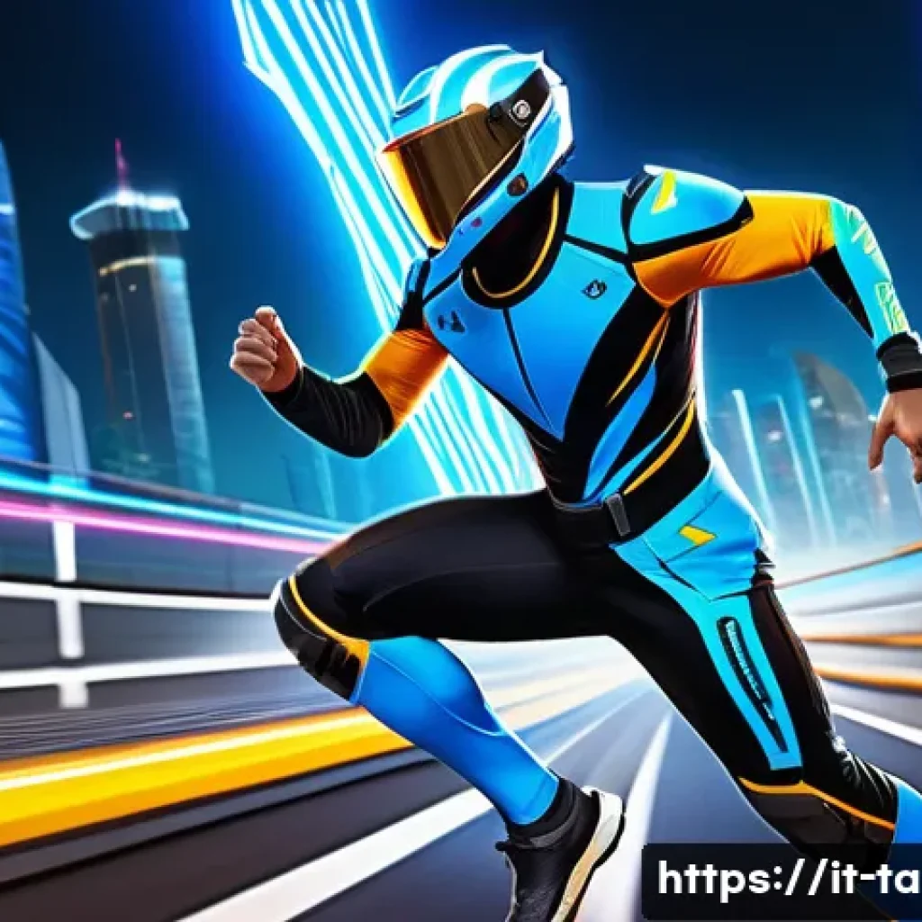 테일즈런너 신규 클래스 출시일 - A dynamic futuristic racing character from TalesRunner's new class, wearing sleek, high-tech athleti...