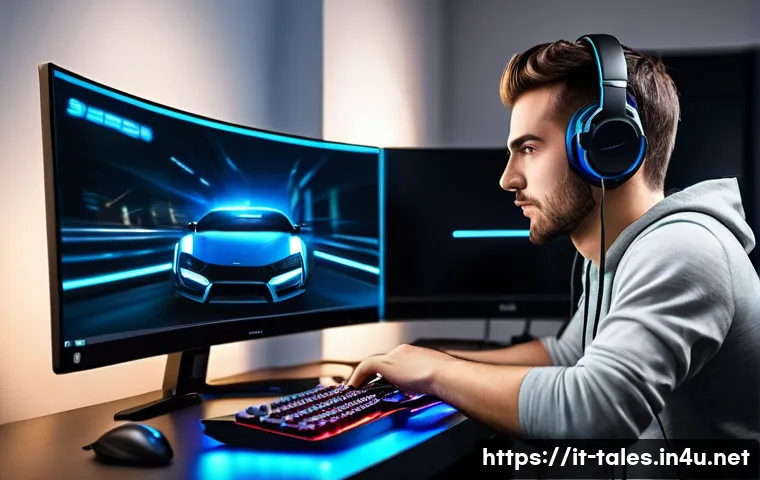 테일즈런너 게임 코칭 - A focused young adult gamer in a cozy Italian living room, wearing stylish casual clothes and gaming...