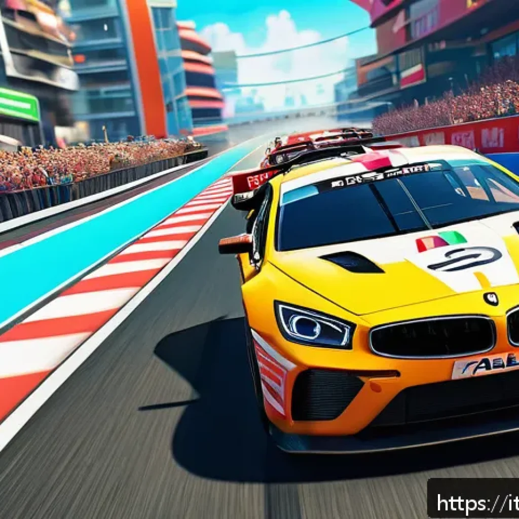 테일즈런너 랭킹전 패턴 분석 - A dynamic and colorful scene of a competitive online racing game inspired by TalesRunner, featuring ...