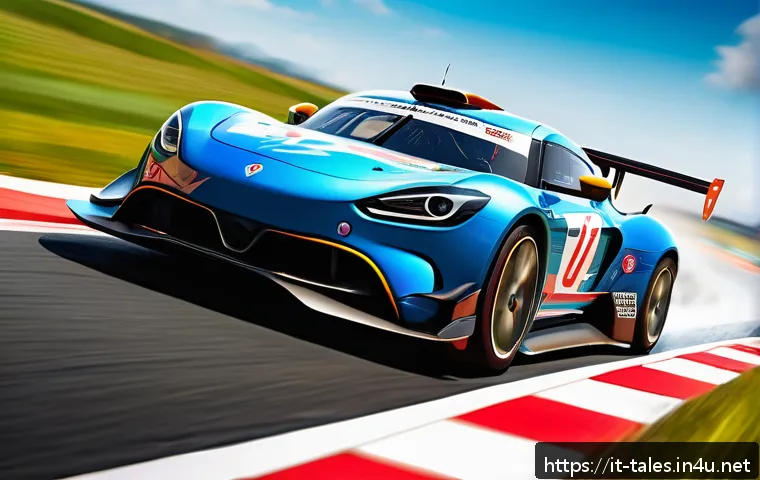 테일즈런너 상점 인기 아이템 - A dynamic racing scene in a colorful, fantasy-style circuit filled with tight curves and numerous ob...
